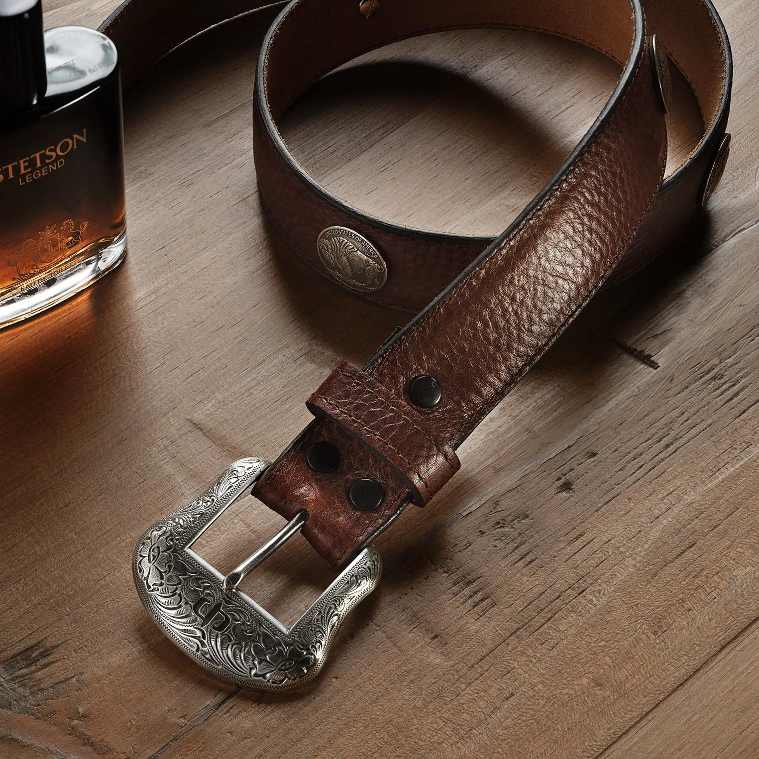 Bison Leather Tooled Tab Belt sold by Stetson product image thumbnail 4