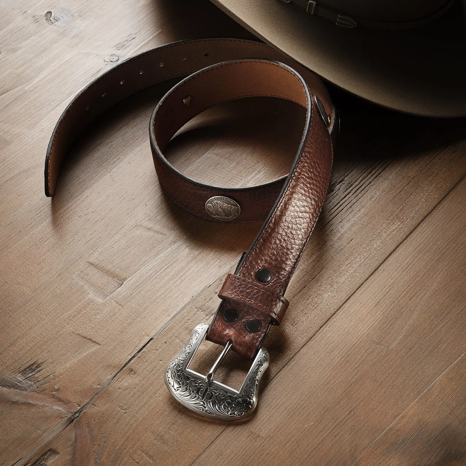 Bison Leather Tooled Tab Belt sold by Stetson product image thumbnail 2
