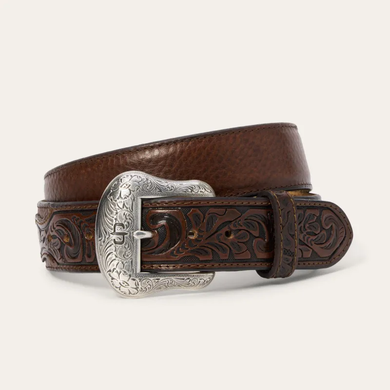 Bison Leather Tooled Tab Belt sold by Stetson