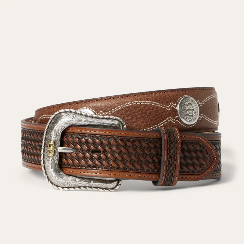 Pebble Leather Basket Weave Tabs Belt sold by Stetson