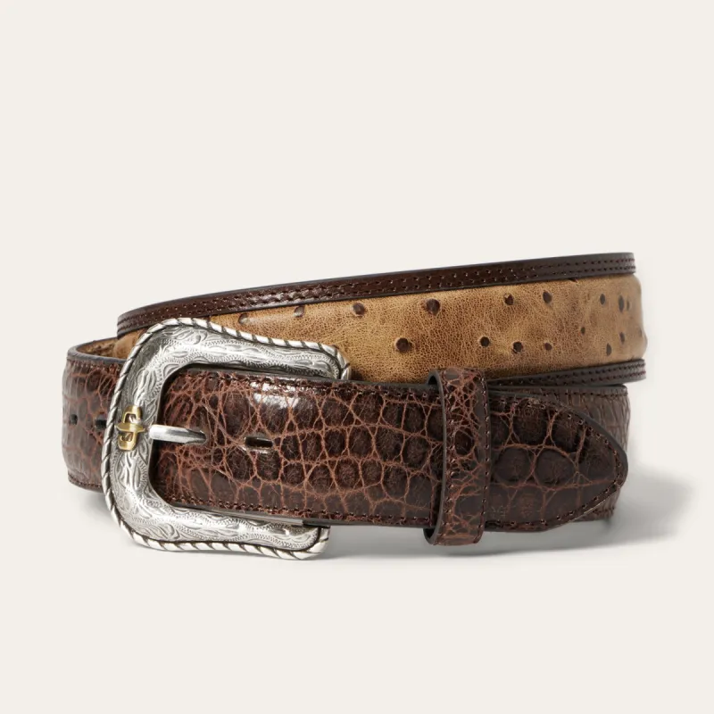 Ostrich Print Croco Embossed Western Tabs Belt sold by Stetson