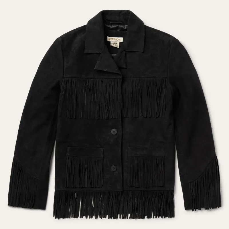 Black Fringe Suede Jacket sold by Stetson