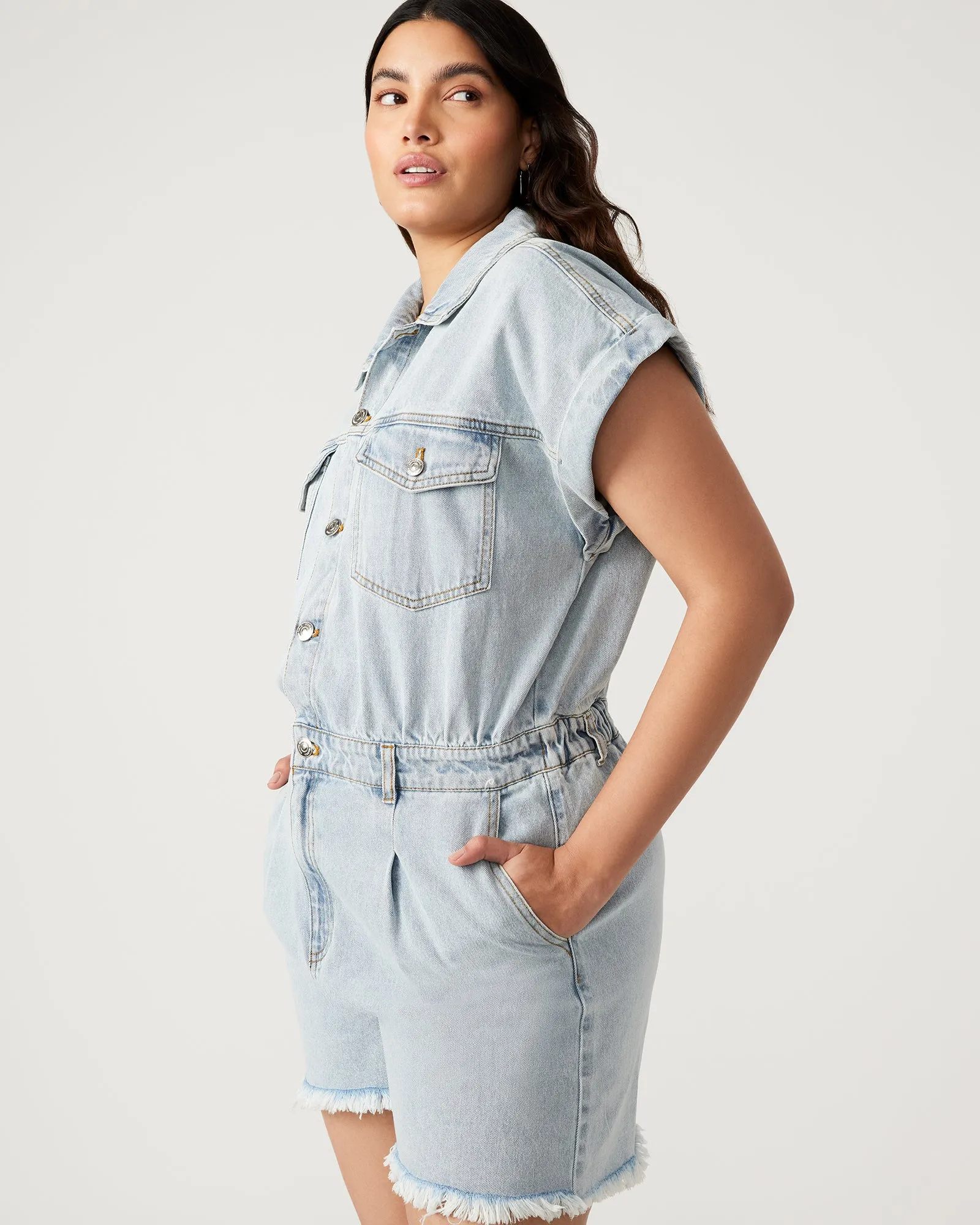 CALLIOPE DENIM ROMPER sold by Steve Madden product image thumbnail 4