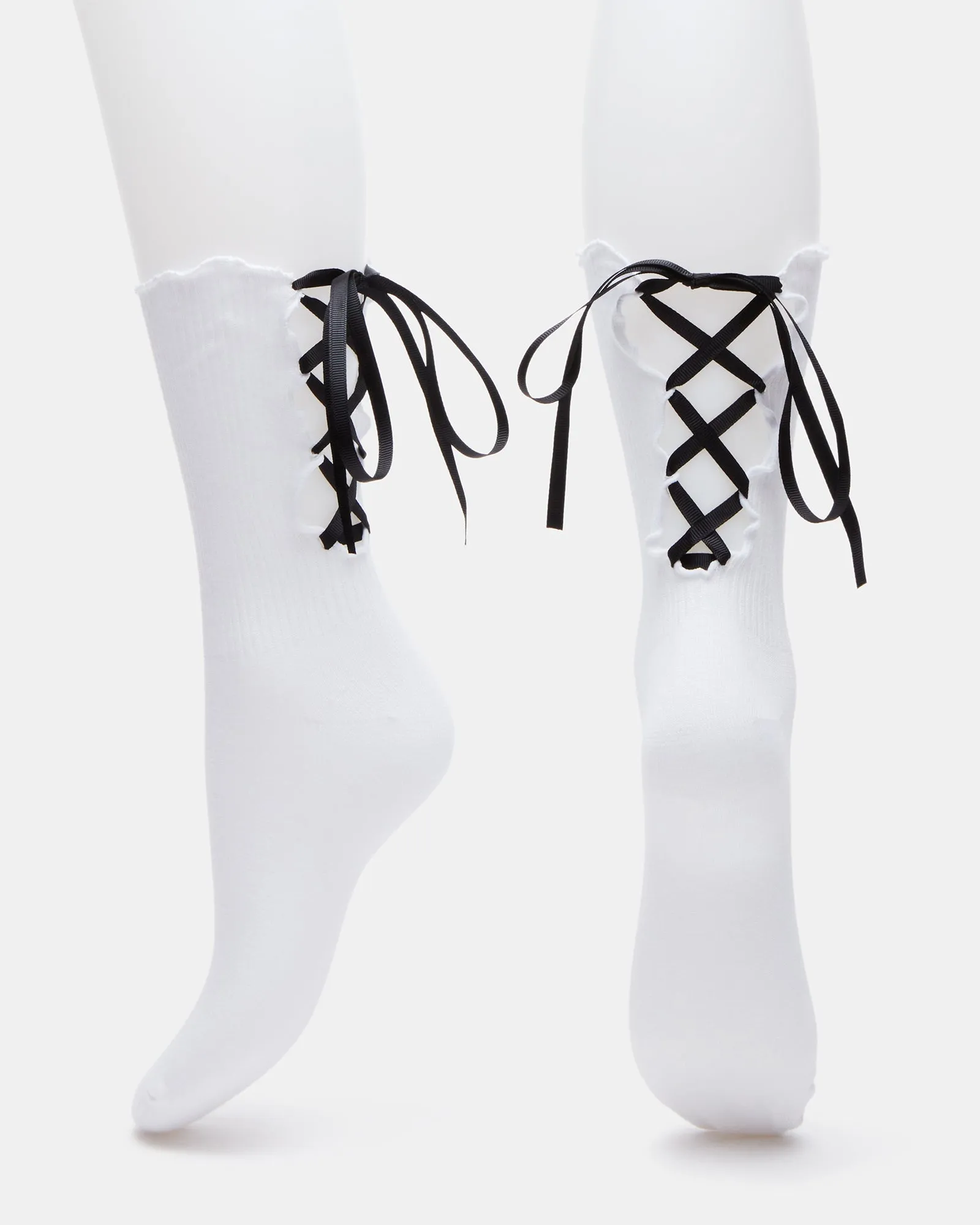 LACE UP CREW SOCKS BLACK/WHITE sold by Steve Madden product image thumbnail 2