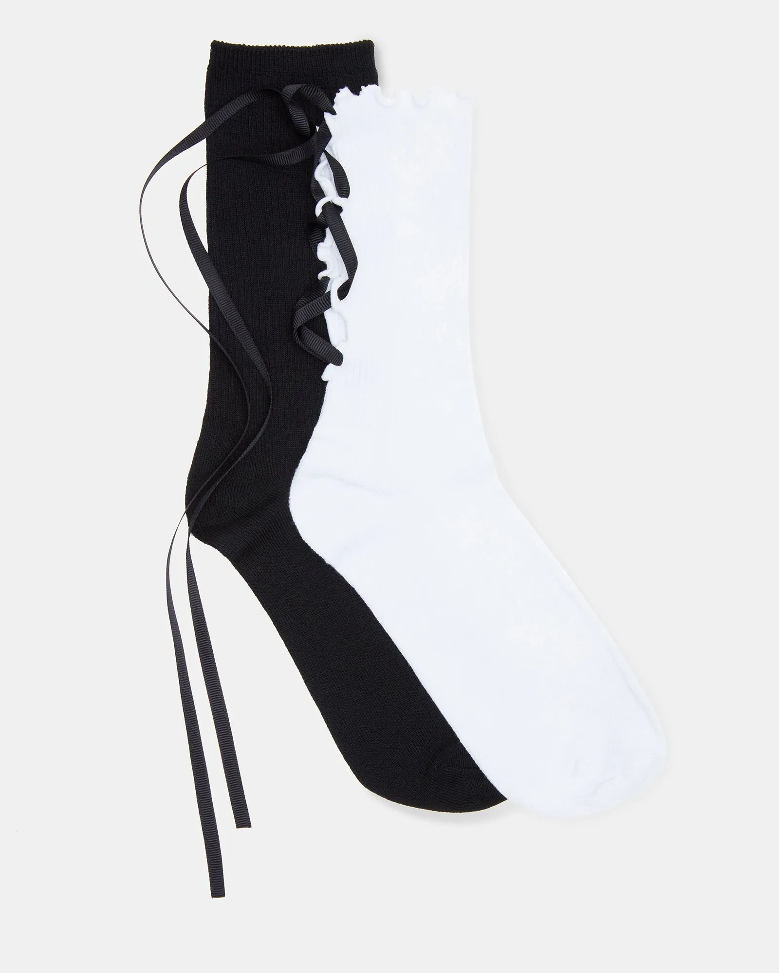 LACE UP CREW SOCKS BLACK/WHITE sold by Steve Madden