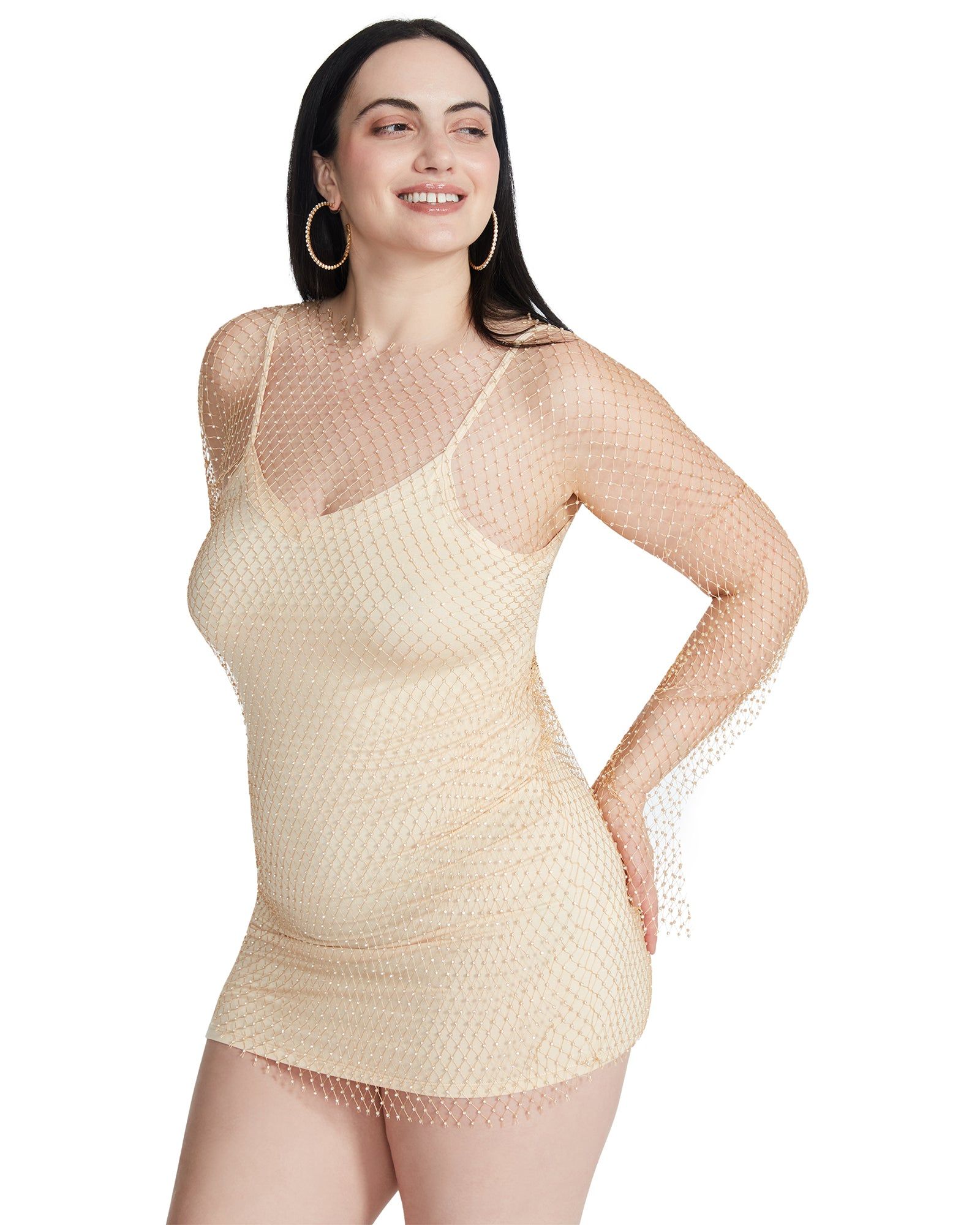 MESH RHINESTONE MINI DRESS TAN sold by Steve Madden product image thumbnail 2