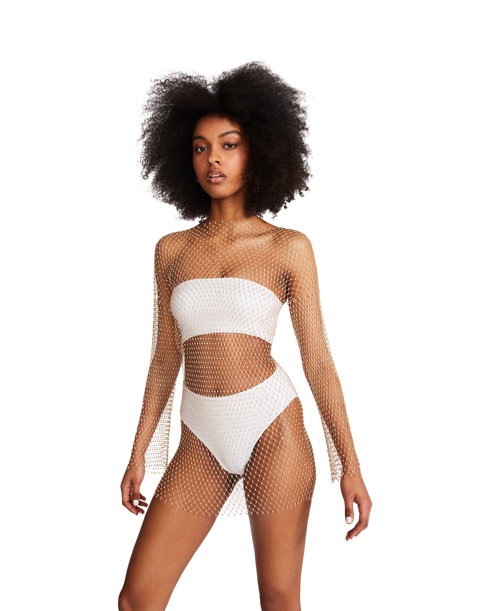 MESH RHINESTONE MINI DRESS TAN sold by Steve Madden product image thumbnail 4