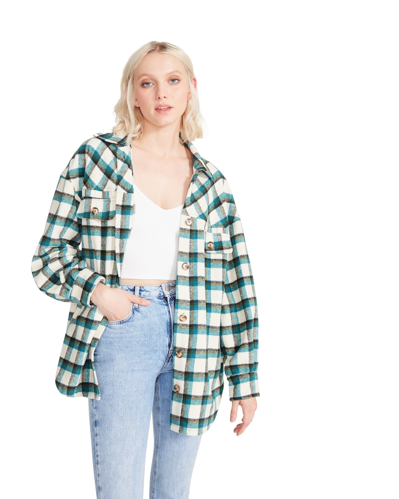PLAID BUTTON DOWN GREEN sold by Steve Madden product image thumbnail 2