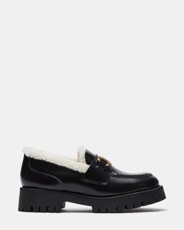 LANDO FUR BLACK LEATHER sold by Steve Madden