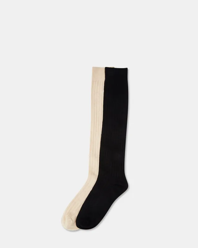 RIBBED KNEE HIGH SOCKS BLACK/TAN sold by Steve Madden