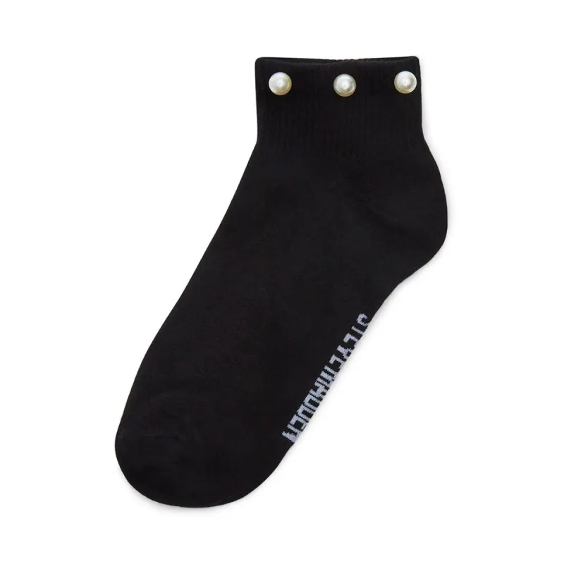 PEARL TRIM ANKLET SOCKS BLACK sold by Steve Madden