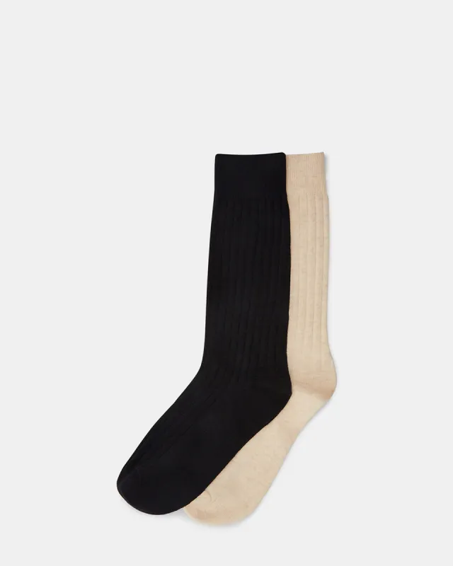 RIBBED CREW SOCKS BLACK/TAN sold by Steve Madden