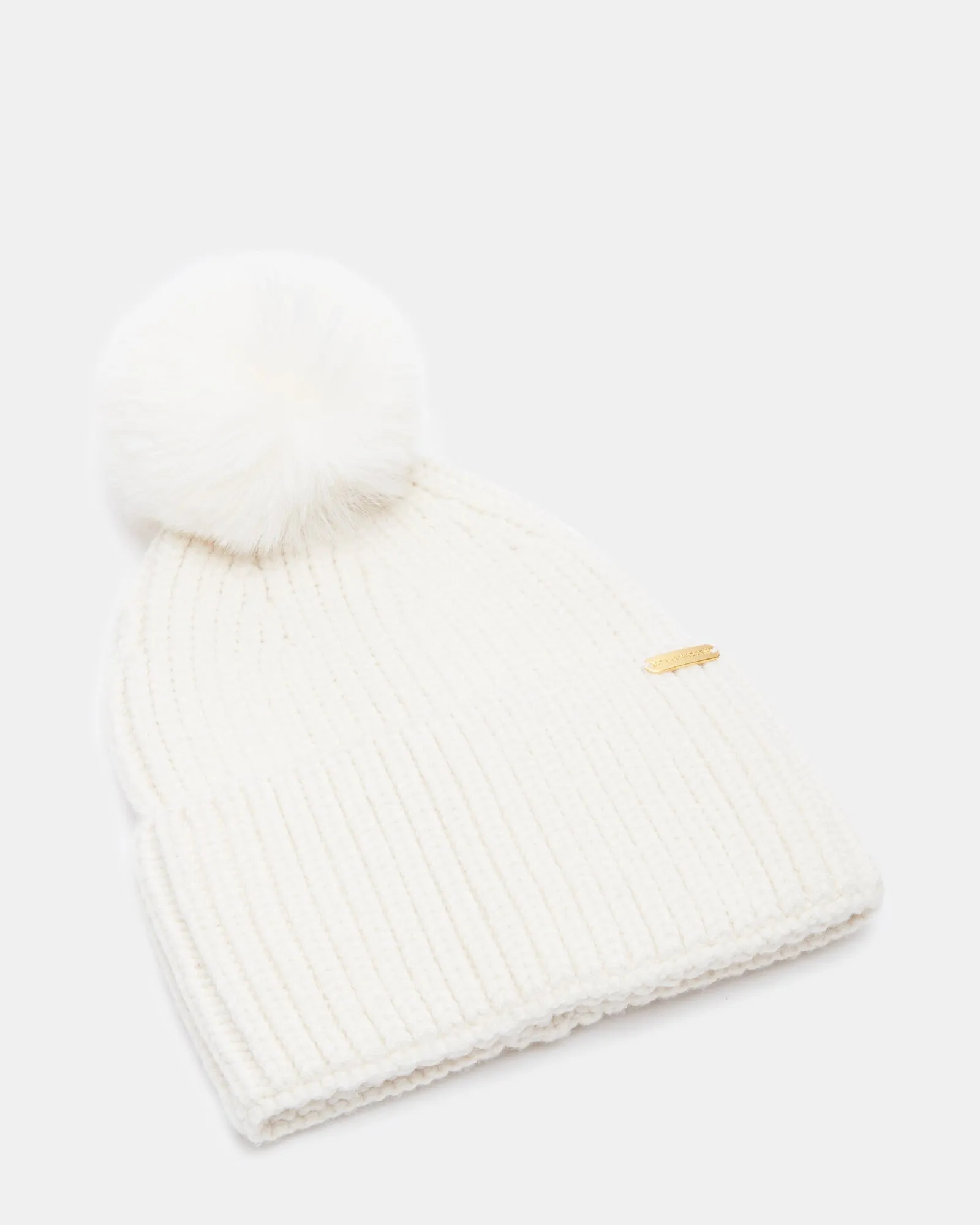 WIDE CUFF FAUX FUR POM BEANIE WHITE sold by Steve Madden product image thumbnail 2