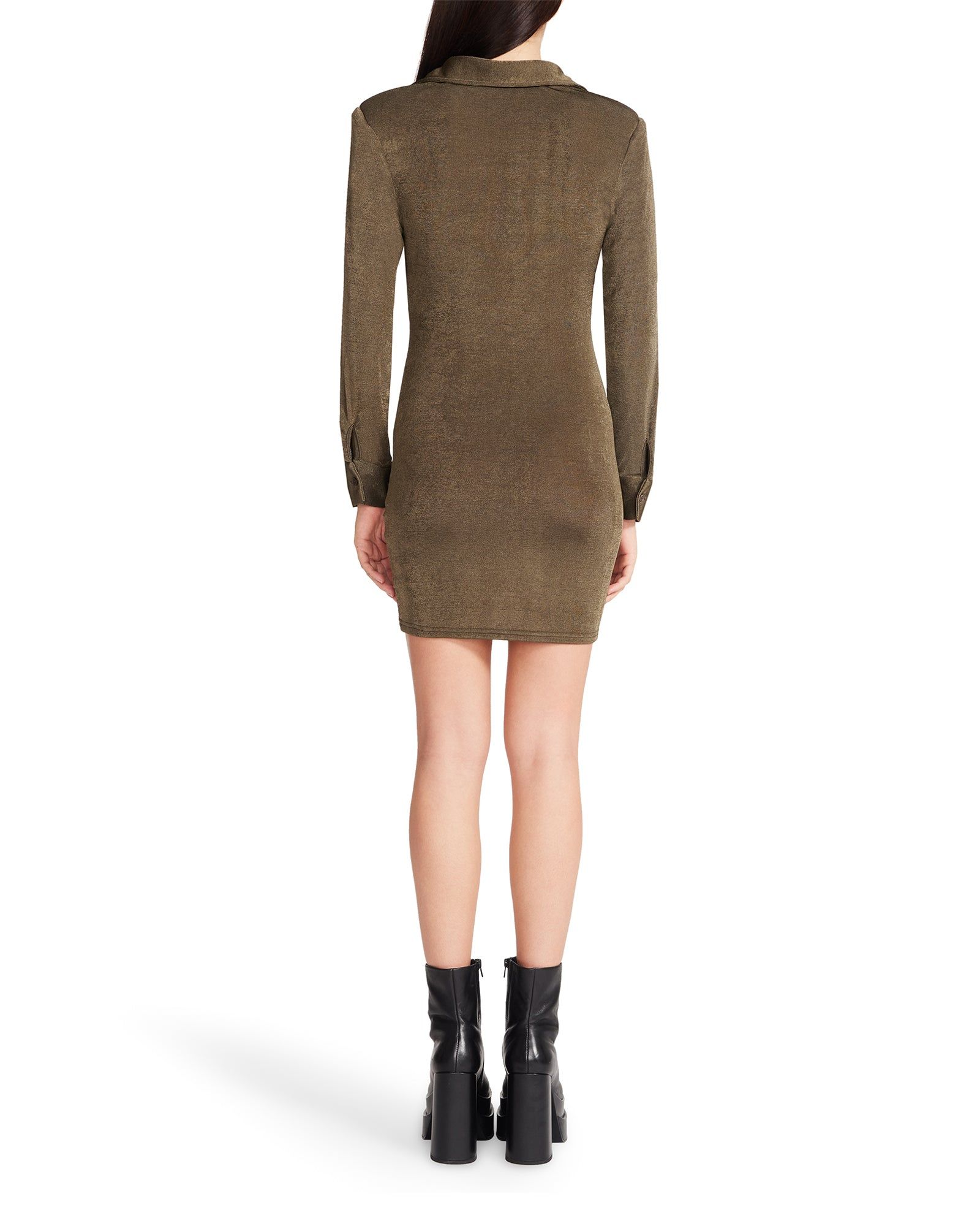 LONG SLEEVE BUTTON UP DRESS OLIVE sold by Steve Madden product image thumbnail 5