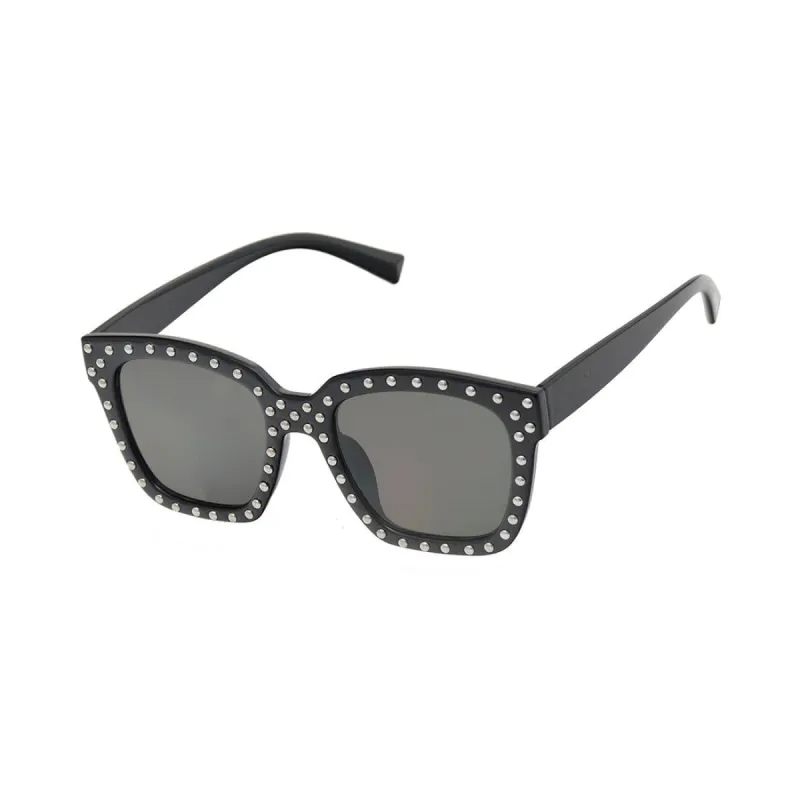 STUDDED OVERSIZED SUNGLASSES BLACK SILVER sold by Steve Madden