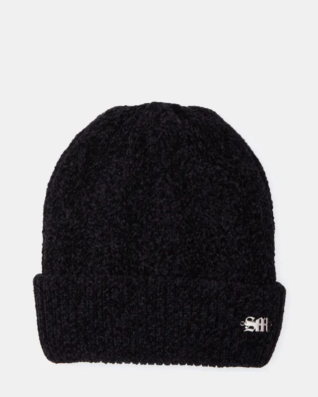CHENILLE CABLE KNIT BEANIE BLACK sold by Steve Madden