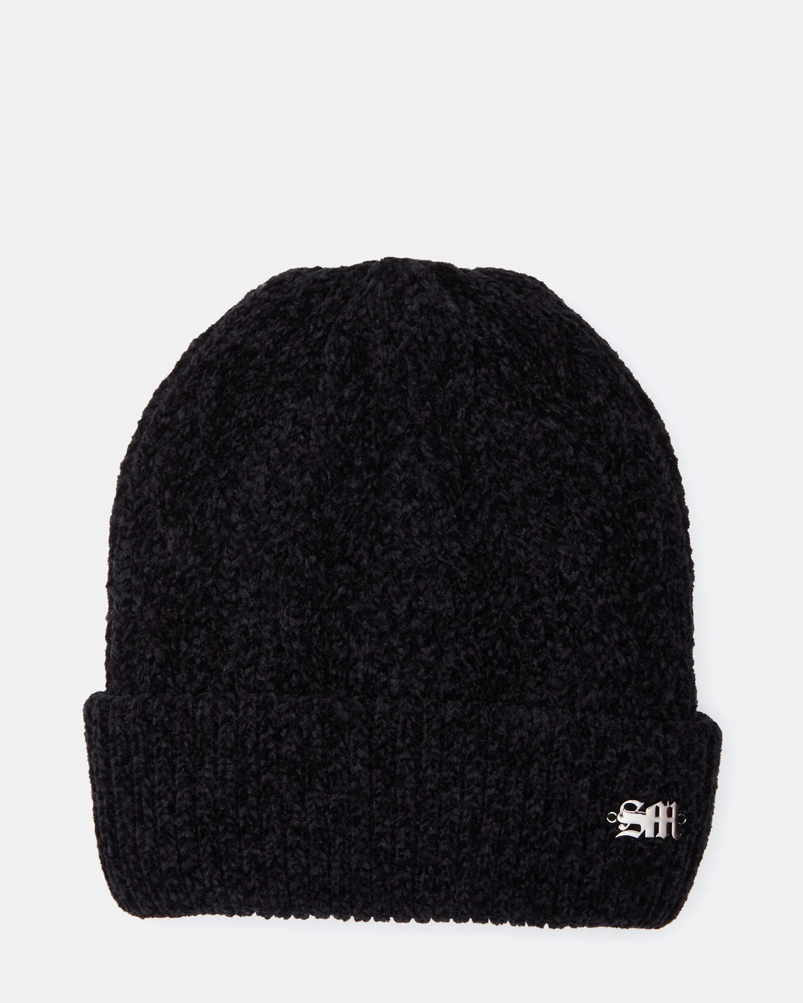CHENILLE CABLE KNIT BEANIE BLACK sold by Steve Madden