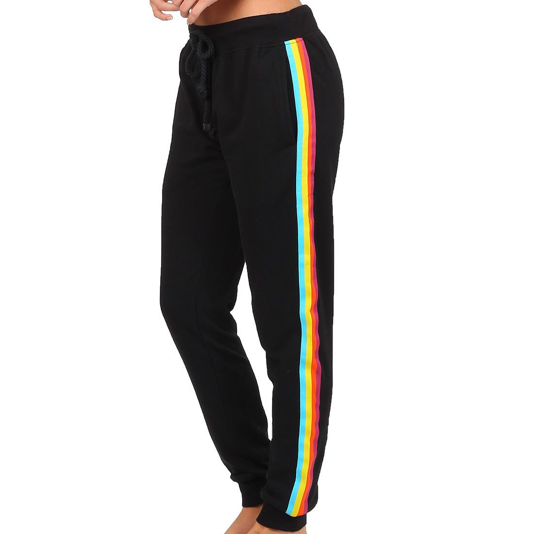 RAINBOW STRIPED TRACK PANT BLACK MULTI sold by Steve Madden