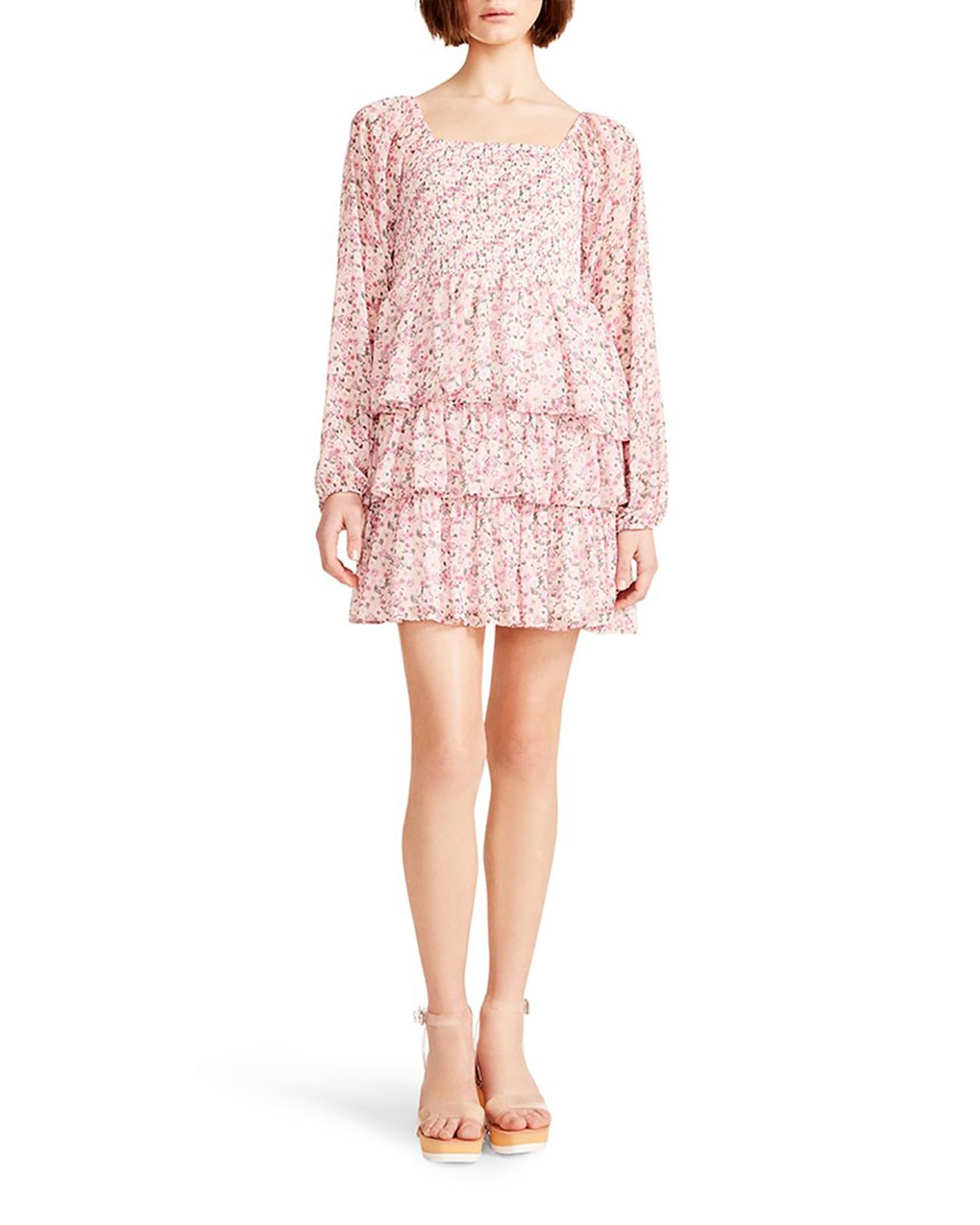 SMOCKED RUFFLE MINI DRESS PINK MULTI sold by Steve Madden
