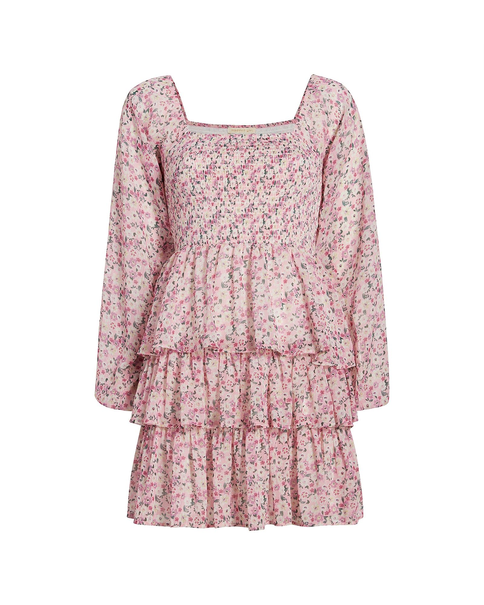 SMOCKED RUFFLE MINI DRESS PINK MULTI sold by Steve Madden product image thumbnail 4