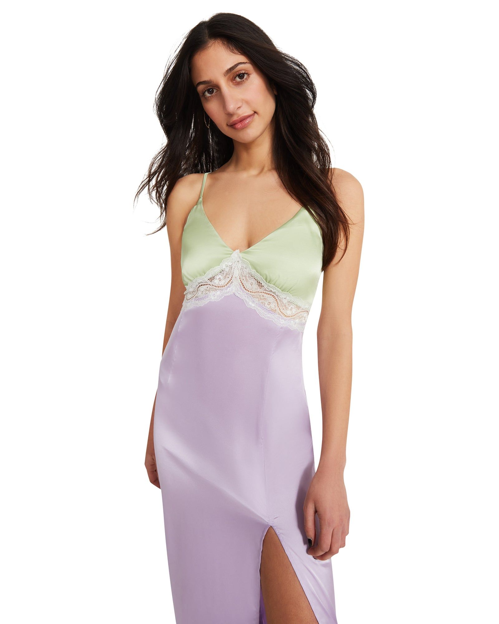 SATIN LACE MIDI DRESS PURPLE sold by Steve Madden