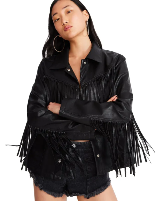 FRINGE JACKET BLACK sold by Steve Madden