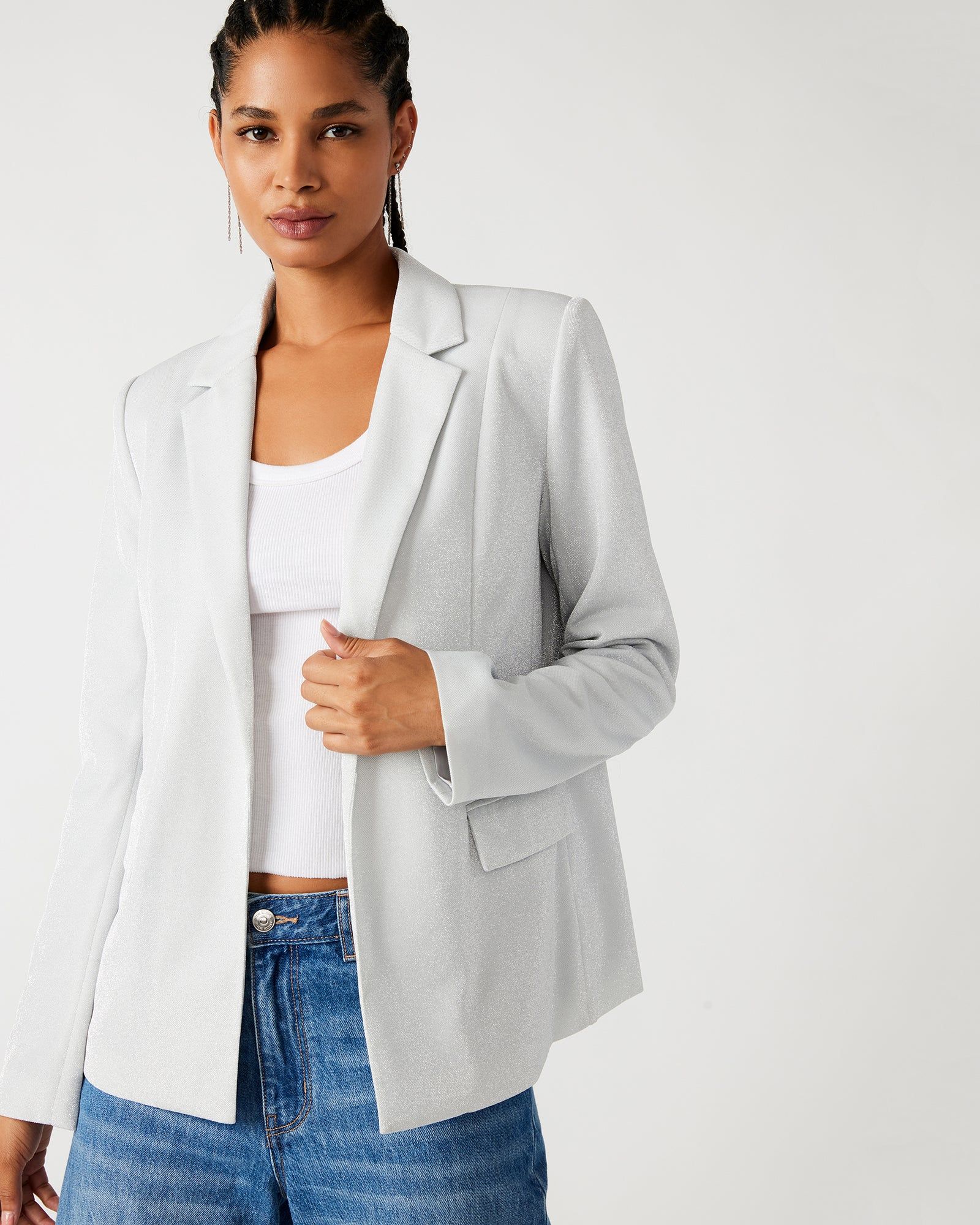 PAYTON BLAZER SILVER sold by Steve Madden