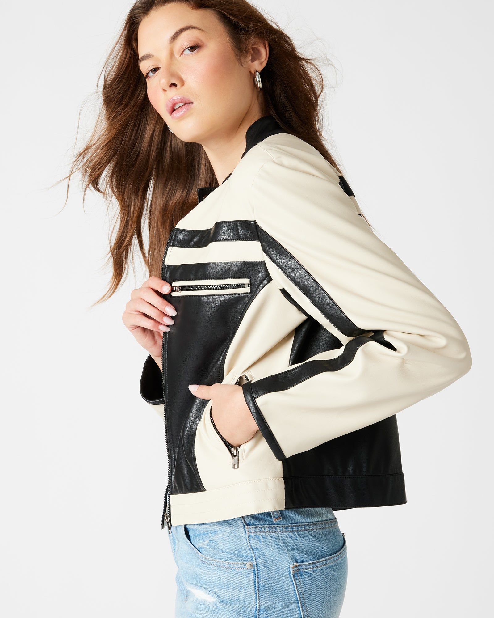 XAVI RACER JACKET BLACK/WHITE sold by Steve Madden product image thumbnail 3