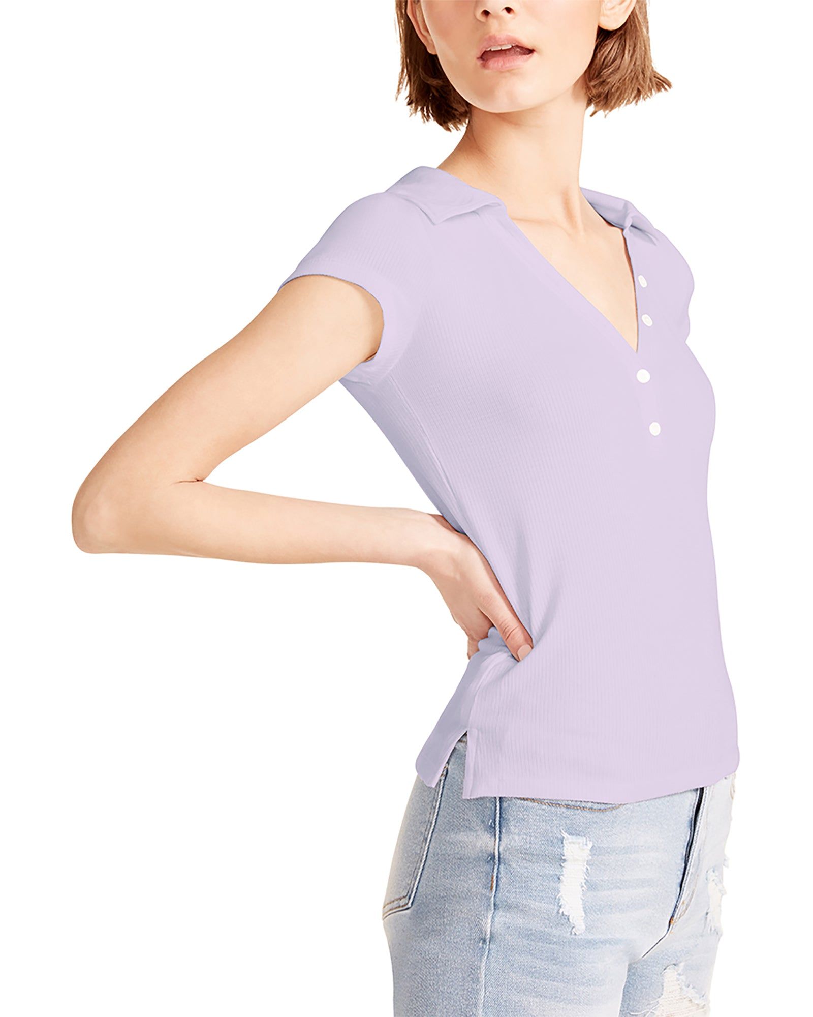COLLARED V-NECK TEE LILAC sold by Steve Madden product image thumbnail 4