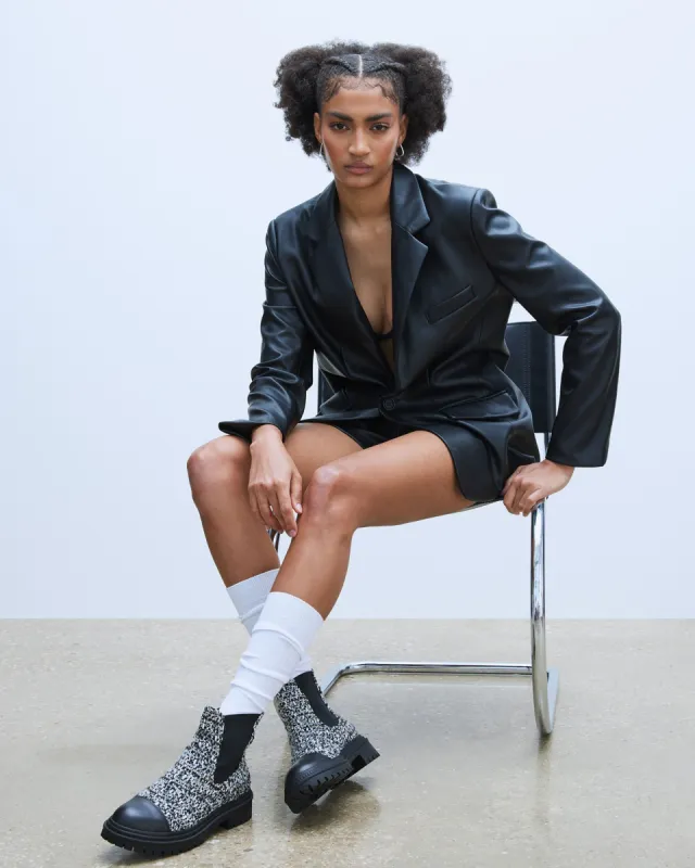 SHOP THE LOOK MAYSLIE + IMAAN FAUX LEATHER BLAZER sold by Steve Madden