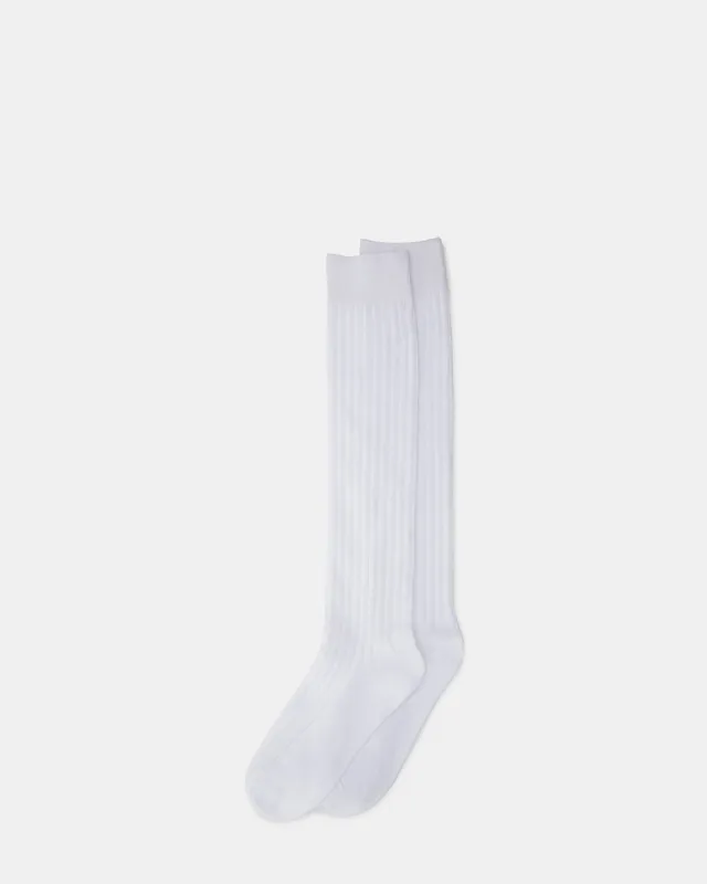 RIBBED KNEE HIGH SOCKS WHITE sold by Steve Madden