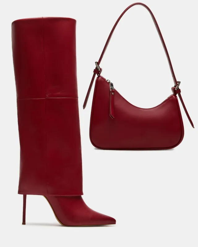 SHOP THE LOOK SMITH RED LEATHER + SMITH BAG RED sold by Steve Madden