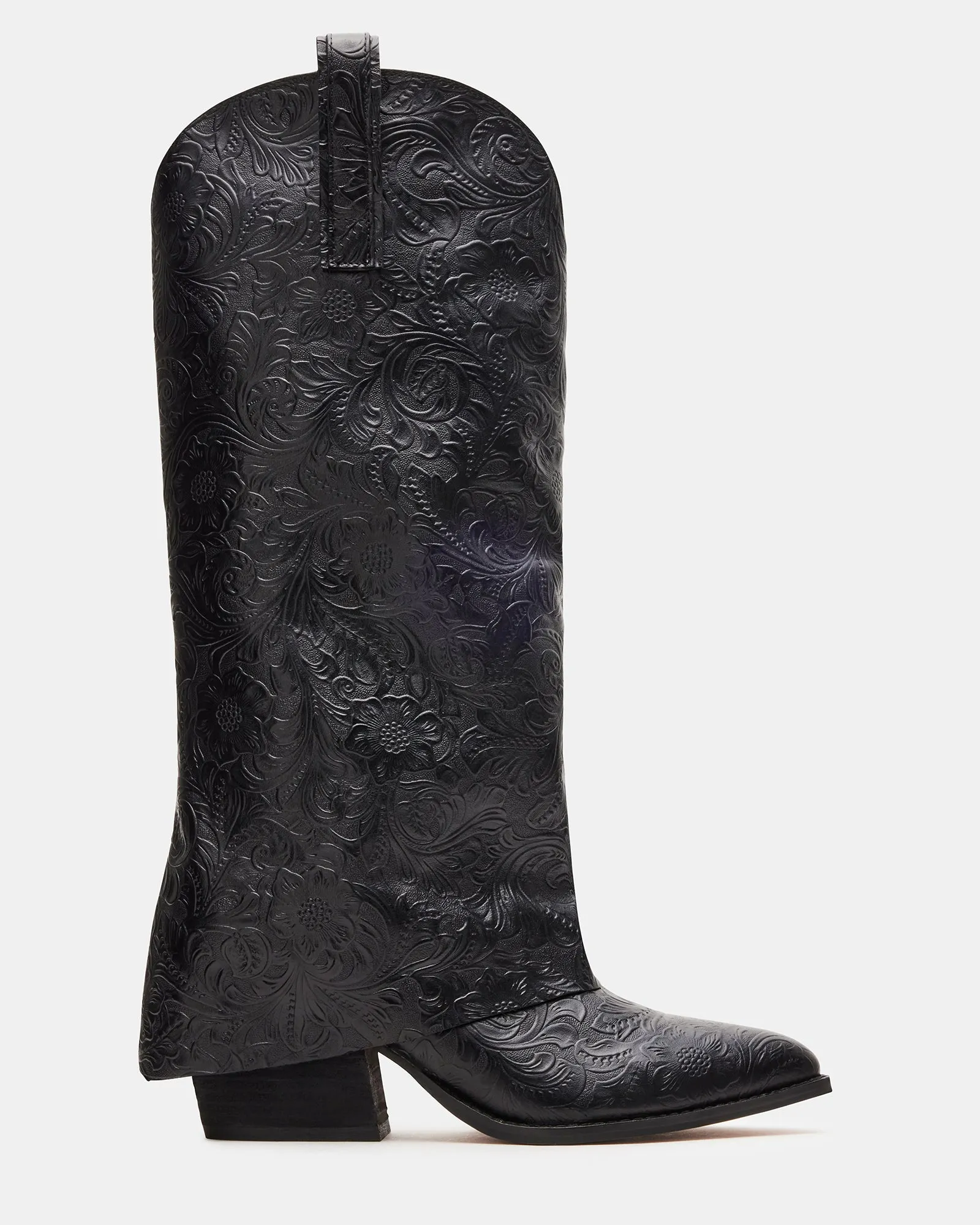 SORVINO EMBOSSED BLACK LEATHER sold by Steve Madden