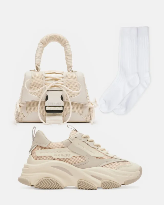 SHOP THE LOOK POSSESSION BONE/KHAKI + DIEGO BAG BONE sold by Steve Madden