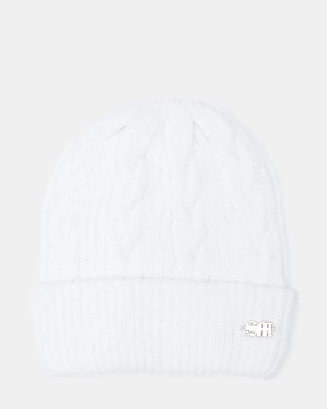 CHENILLE CABLE KNIT BEANIE IVORY sold by Steve Madden