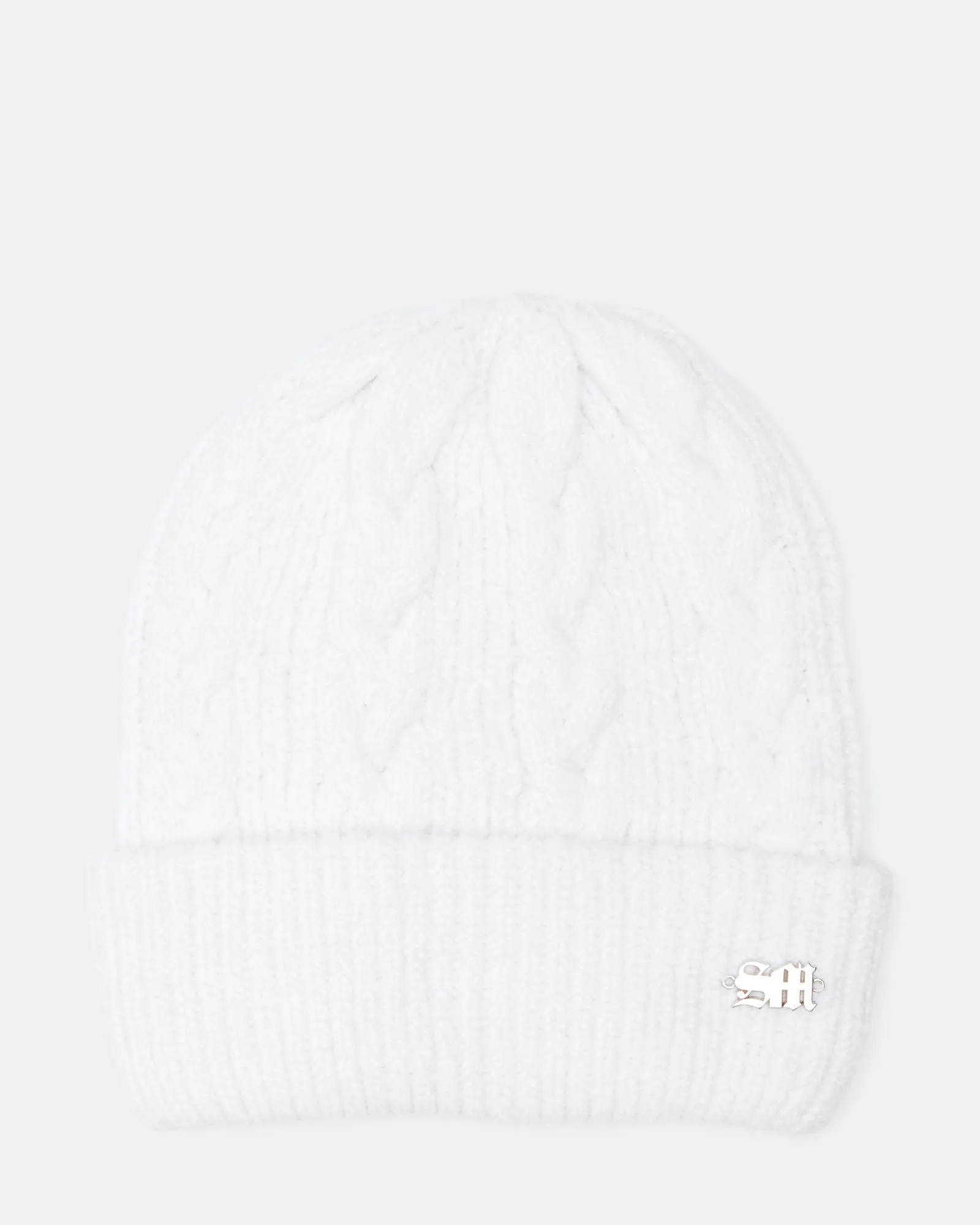 CHENILLE CABLE KNIT BEANIE IVORY sold by Steve Madden