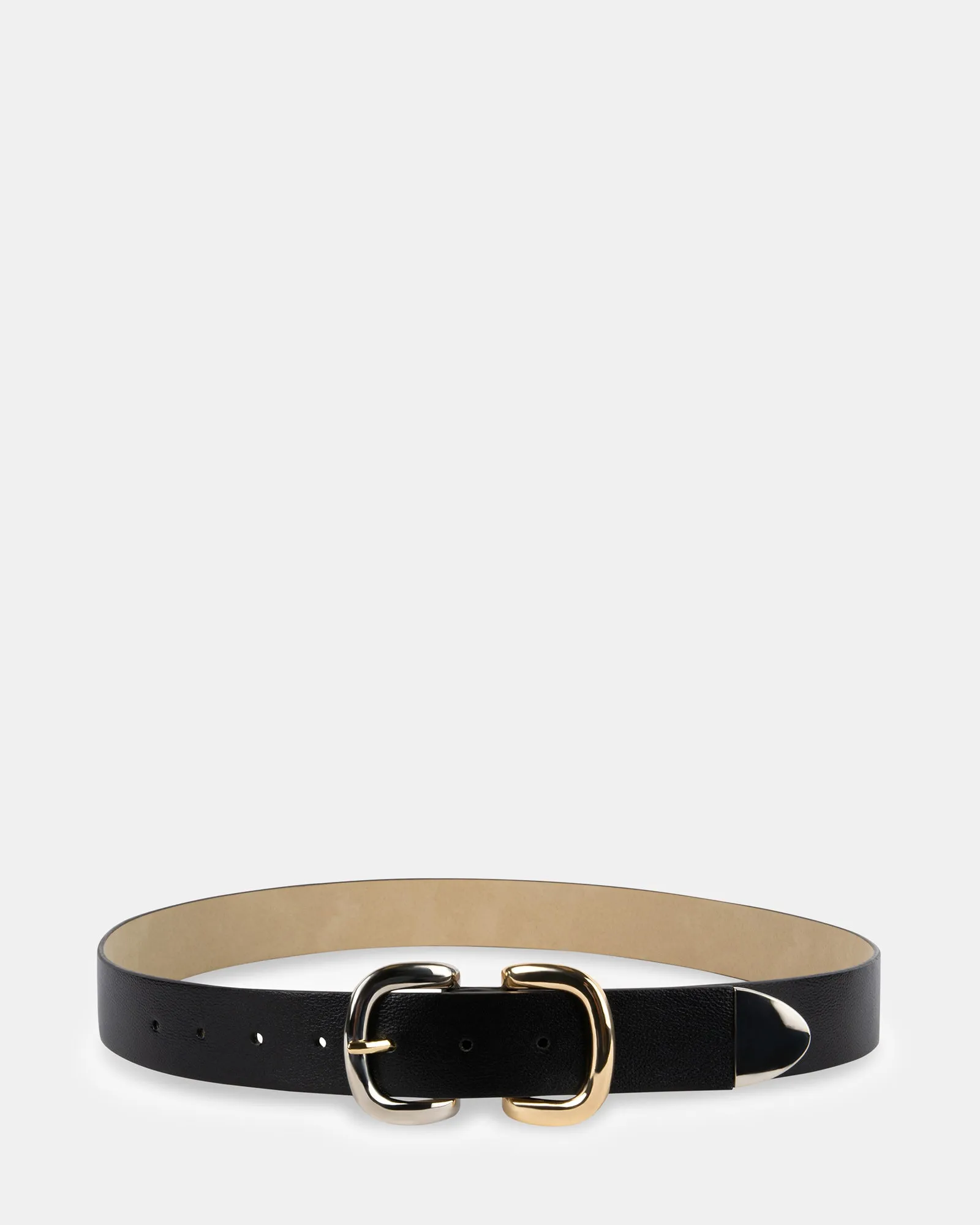 TWO TONE DOUBLE BUCKLE BELT BLACK sold by Steve Madden