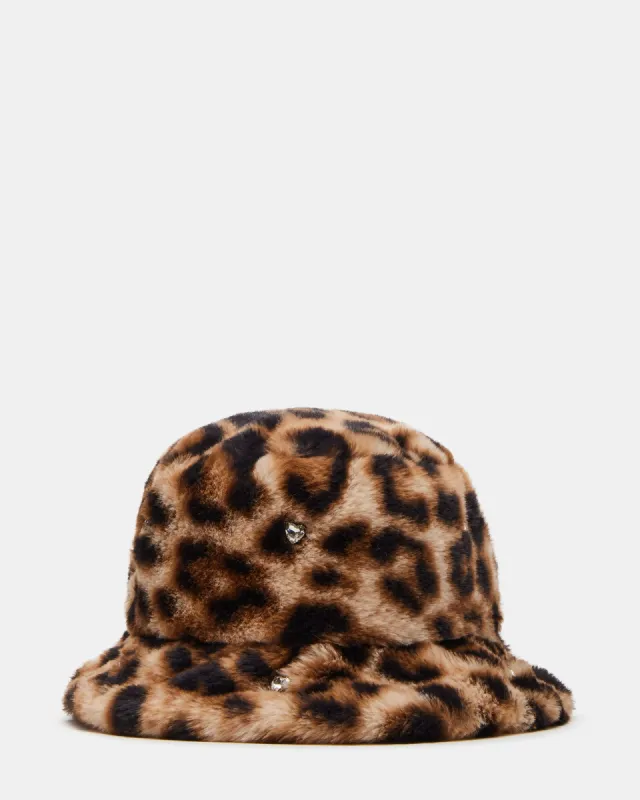 FAUX FUR BUCKET HAT LEOPARD RHINESTONES sold by Steve Madden