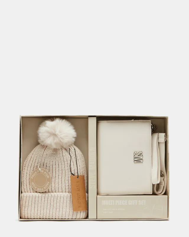 HANDBAG AND HAT GIFT SET CREAM FABRIC sold by Steve Madden