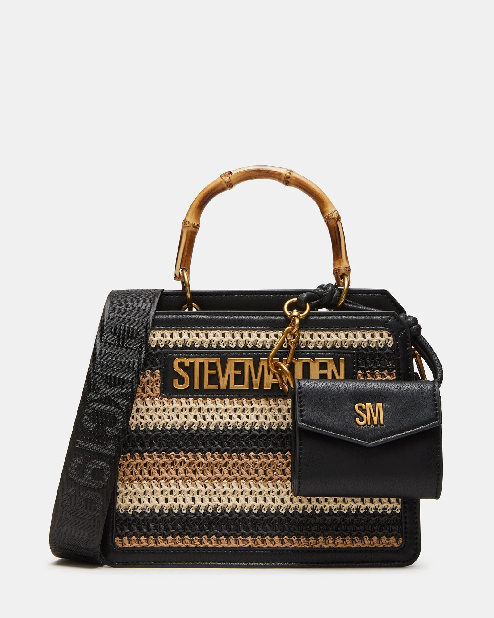 EVELYN BEACHY BAG BLACK/TAN sold by Steve Madden