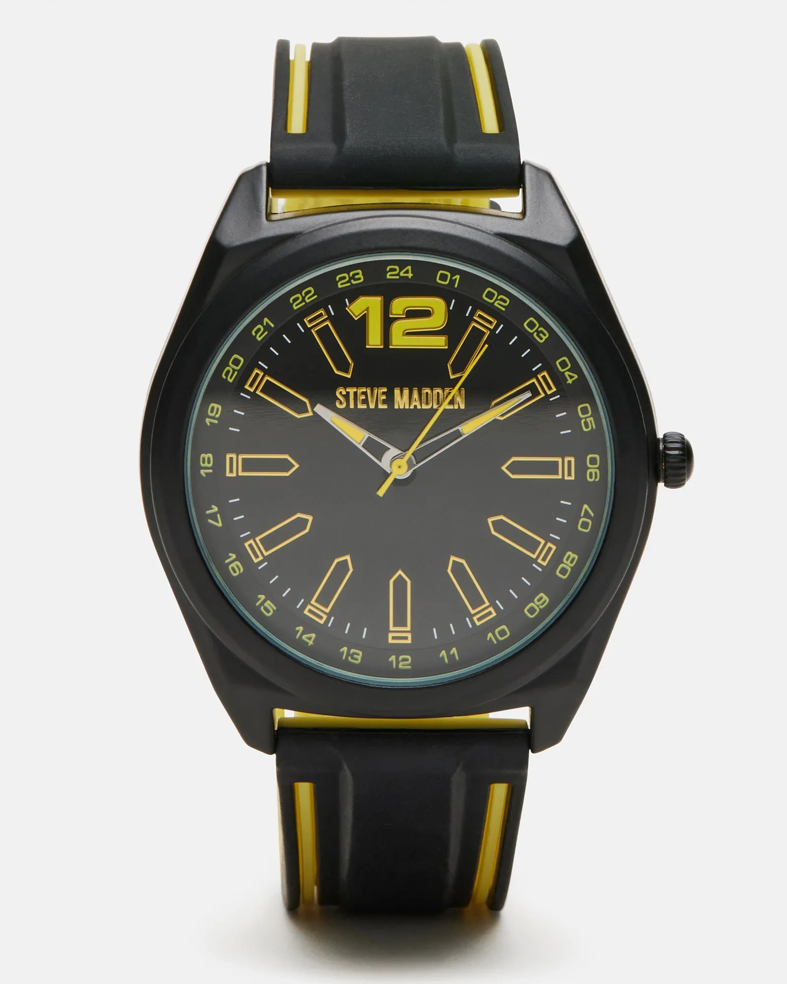 MEN'S SILICONE WATCH BLACK/YELLOW sold by Steve Madden