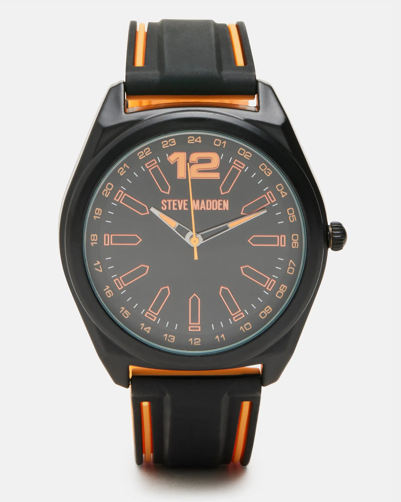MEN'S SILICONE WATCH BLACK/ORANGE sold by Steve Madden