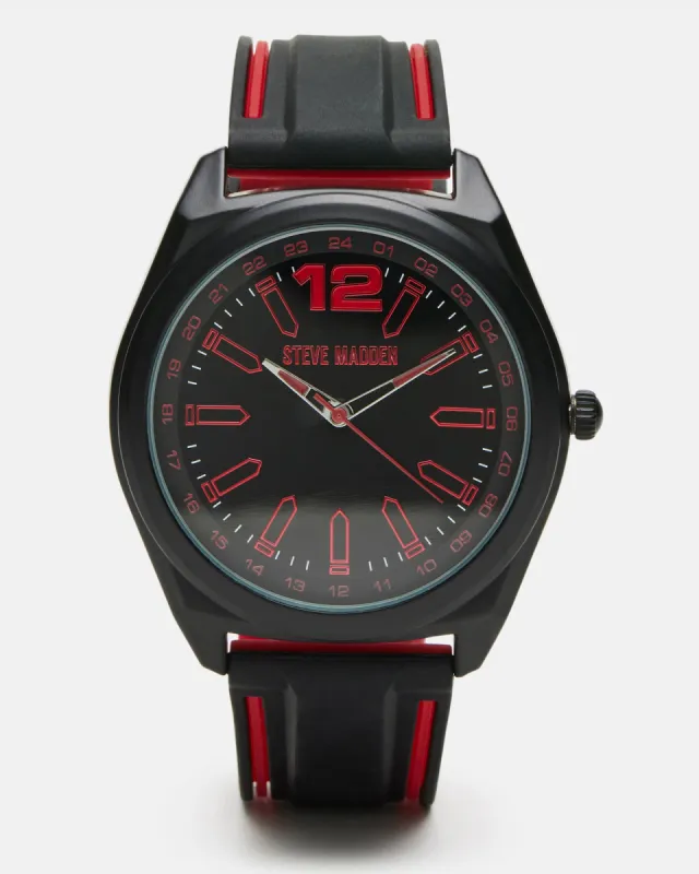 MEN'S SILICONE WATCH BLACK/RED sold by Steve Madden