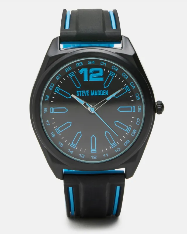 MEN'S SILICONE WATCH BLACK/BLUE sold by Steve Madden