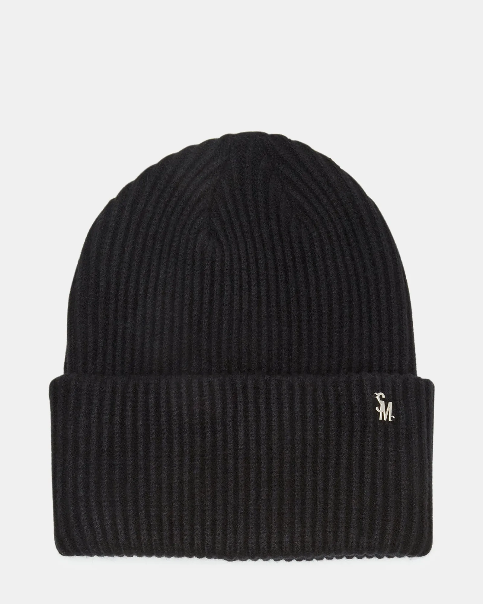 DOUBLE LAYER RIBBED KNIT BEANIE BLACK sold by Steve Madden