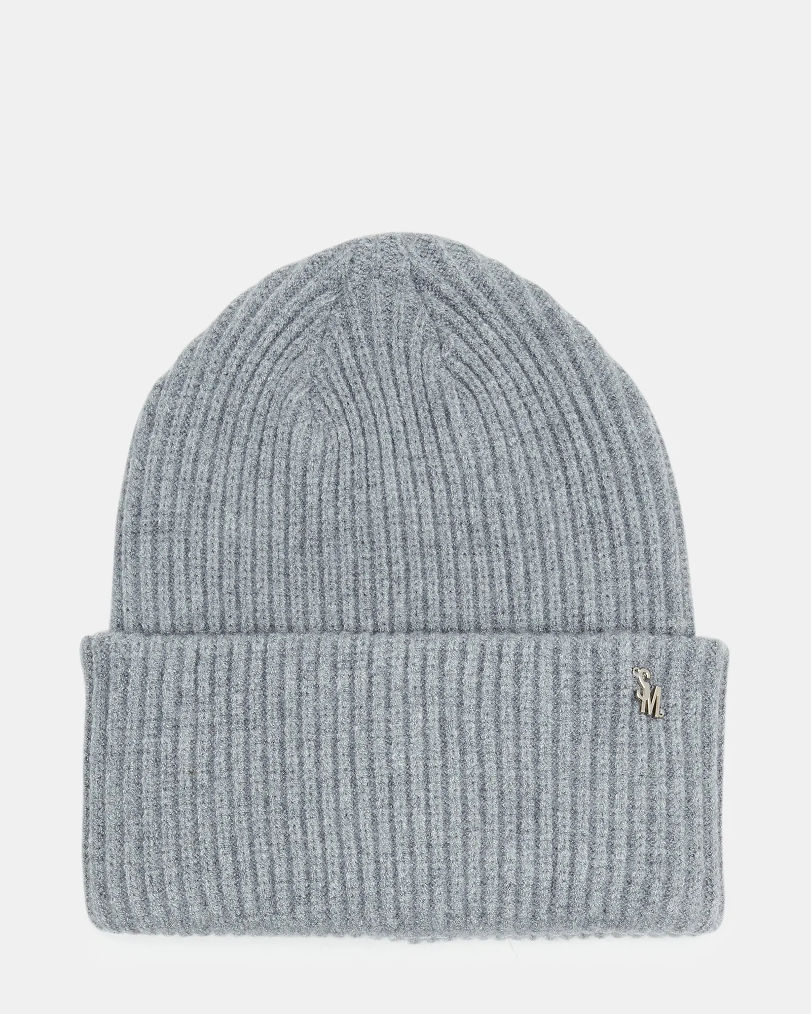 DOUBLE LAYER RIBBED KNIT BEANIE GREY sold by Steve Madden