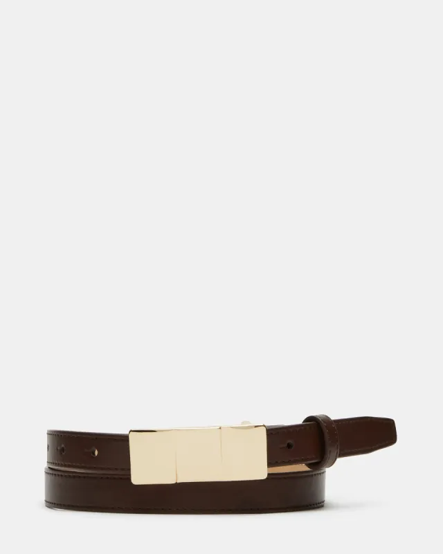STACKED SQUARE BUCKLE BELT CHOCOLATE sold by Steve Madden