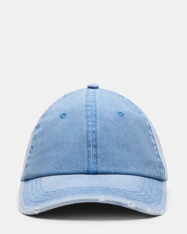 DISTRESSED BASEBALL CAP DENIM FABRIC sold by Steve Madden