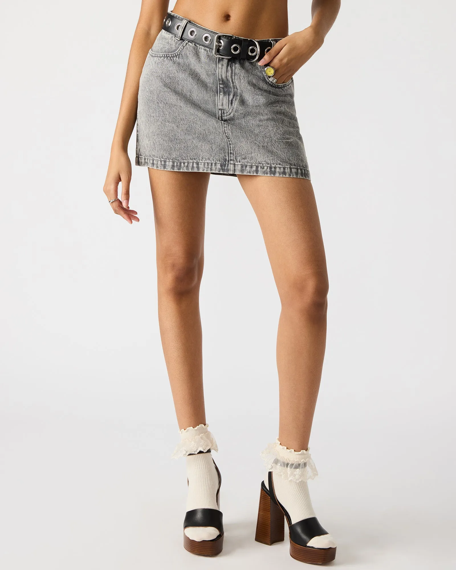 ABACO DENIM SKIRT LIGHT GREY sold by Steve Madden product image thumbnail 2