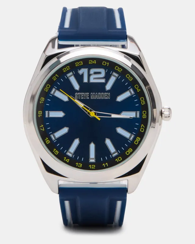 MEN'S SILICONE WATCH BLUE/WHITE sold by Steve Madden